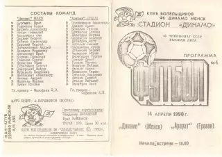 Динамо Минск - Арарат Ереван 14.04.1990 КБ Динамо Минск