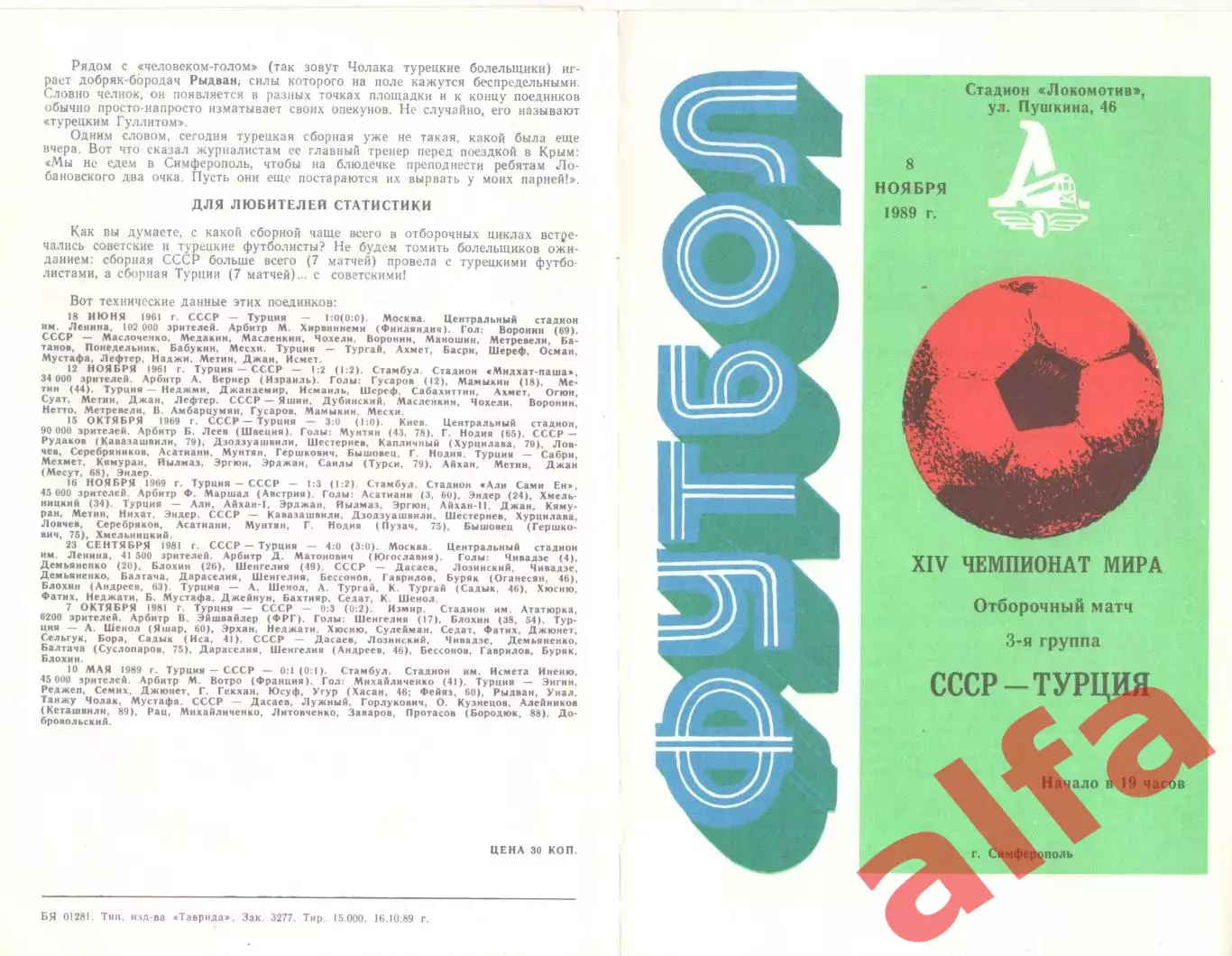 СССР - Турция 08.11.1989 в Симферополе
