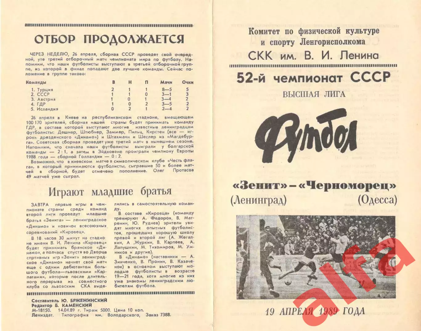 Зенит Ленинград - Черноморец Одесса 19.04.1989