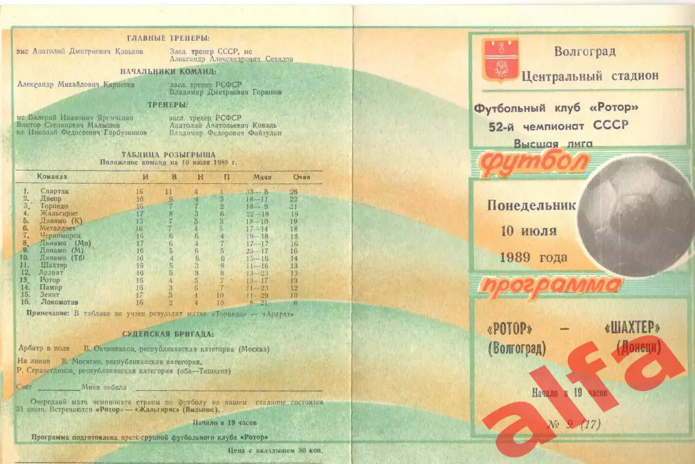 Ротор Волгоград - Шахтер Донецк 10.07.1989