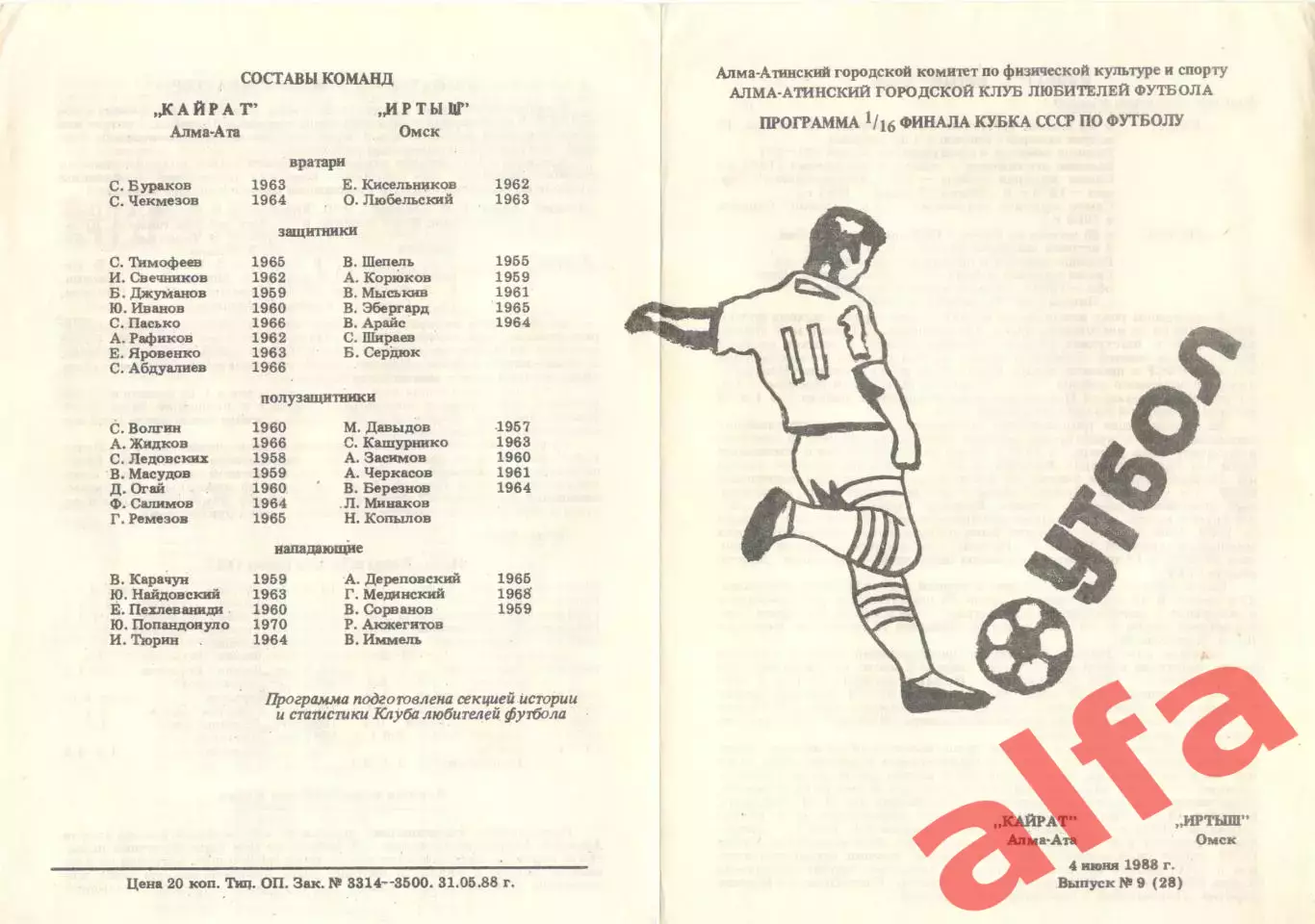 Кайрат Алма-Ата - Иртыш Омск 04.06.1988 Кубок СССР (КЛФ АлмаАта).