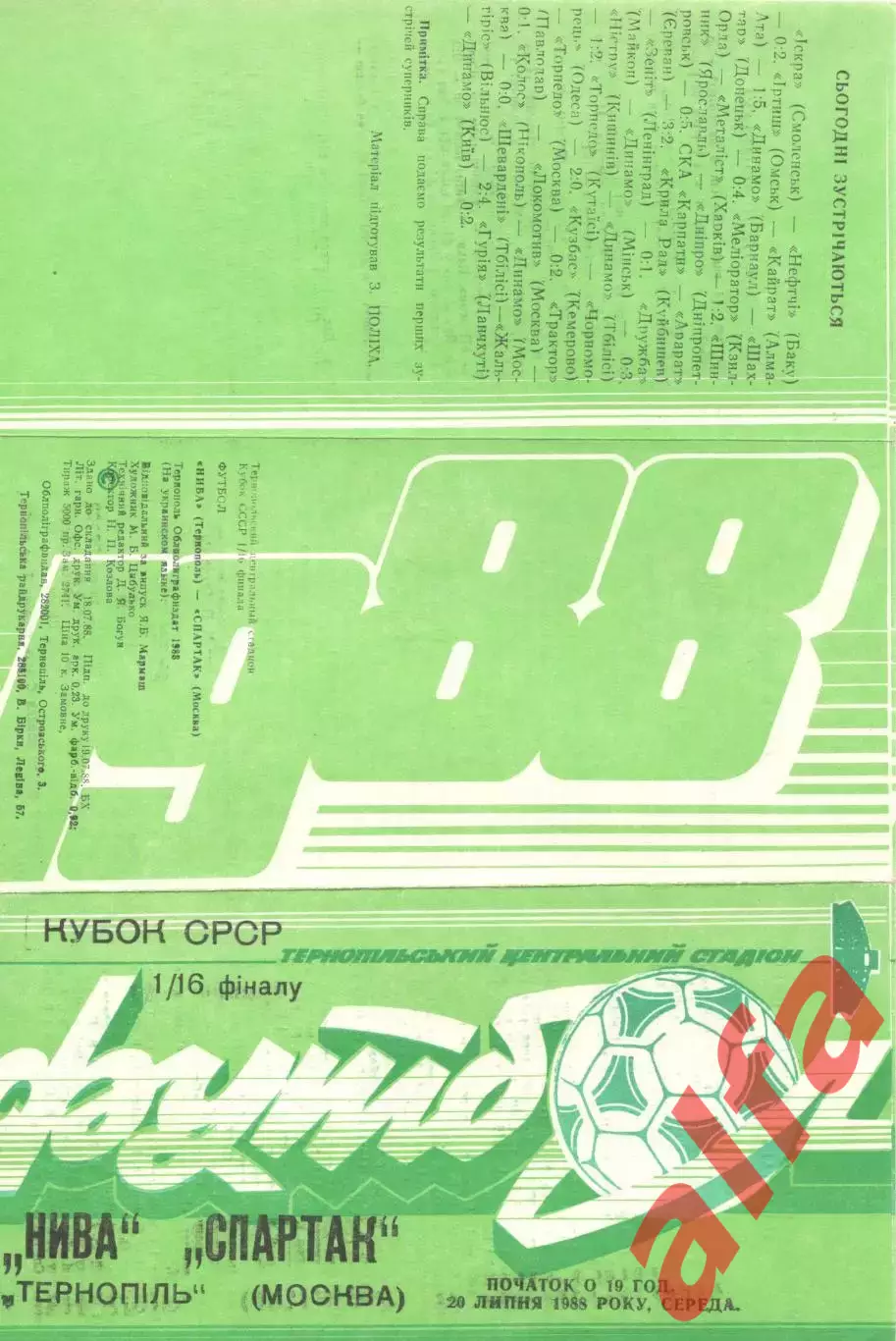 Нива Тернополь - Спартак Москва 20.07.1988 Кубок СССР