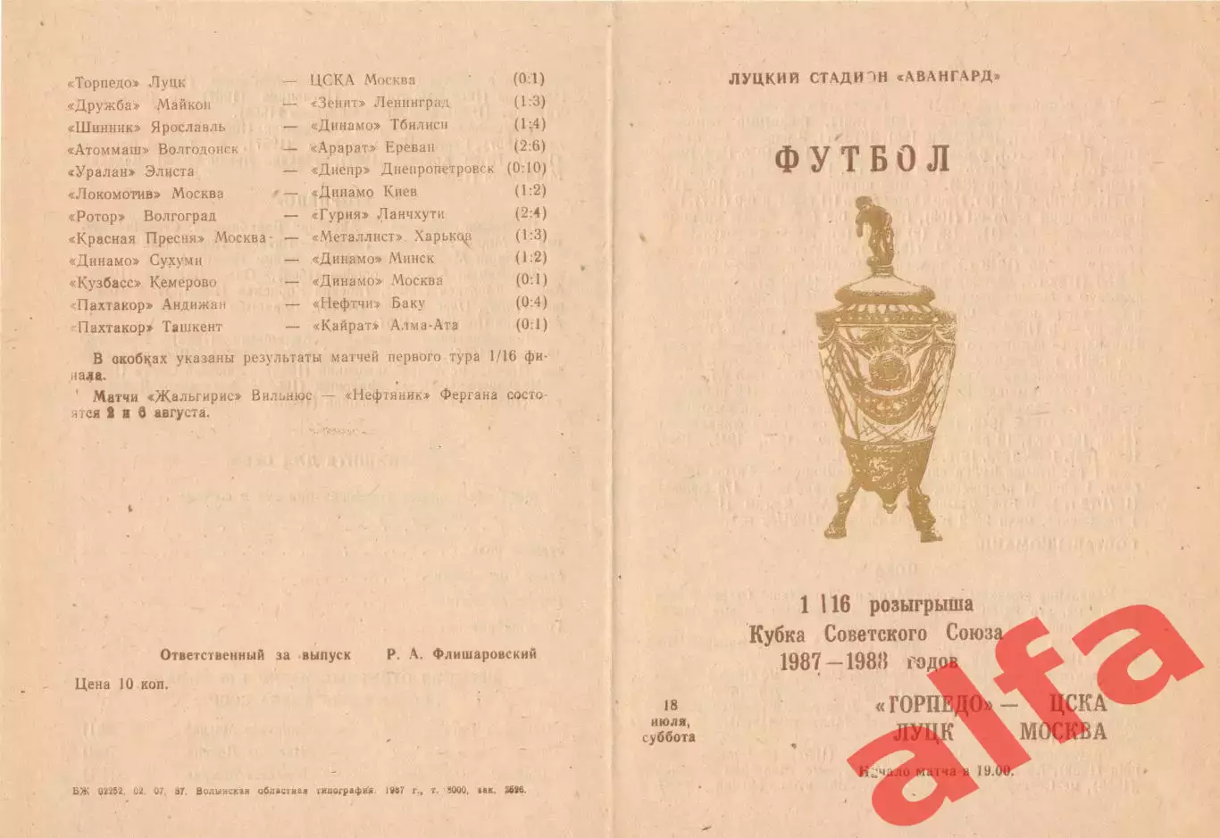 Торпедо Луцк - ЦСКА 18.07.1987. Кубок СССР.