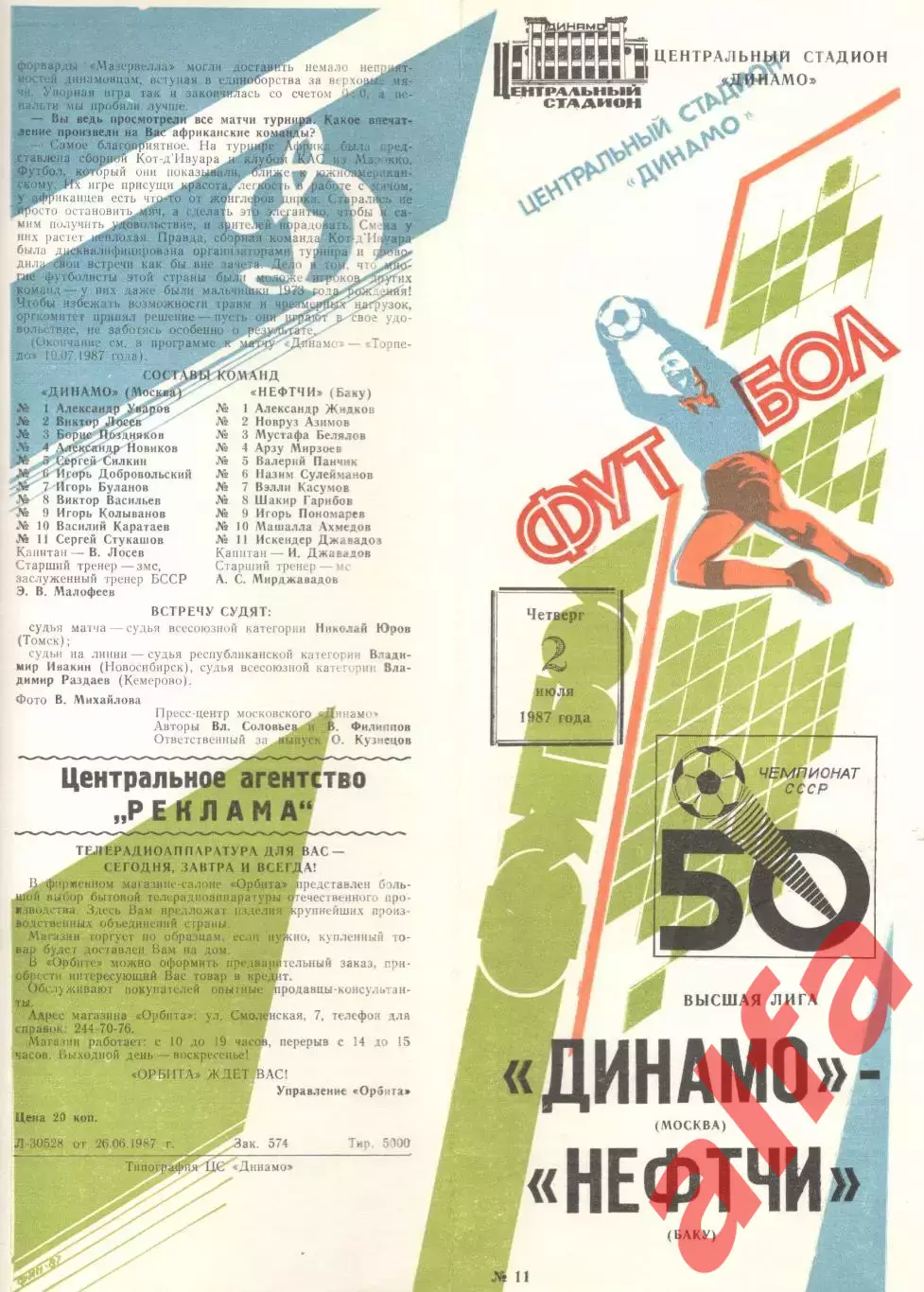 Динамо Москва - Нефтчи Баку 02.07.1987