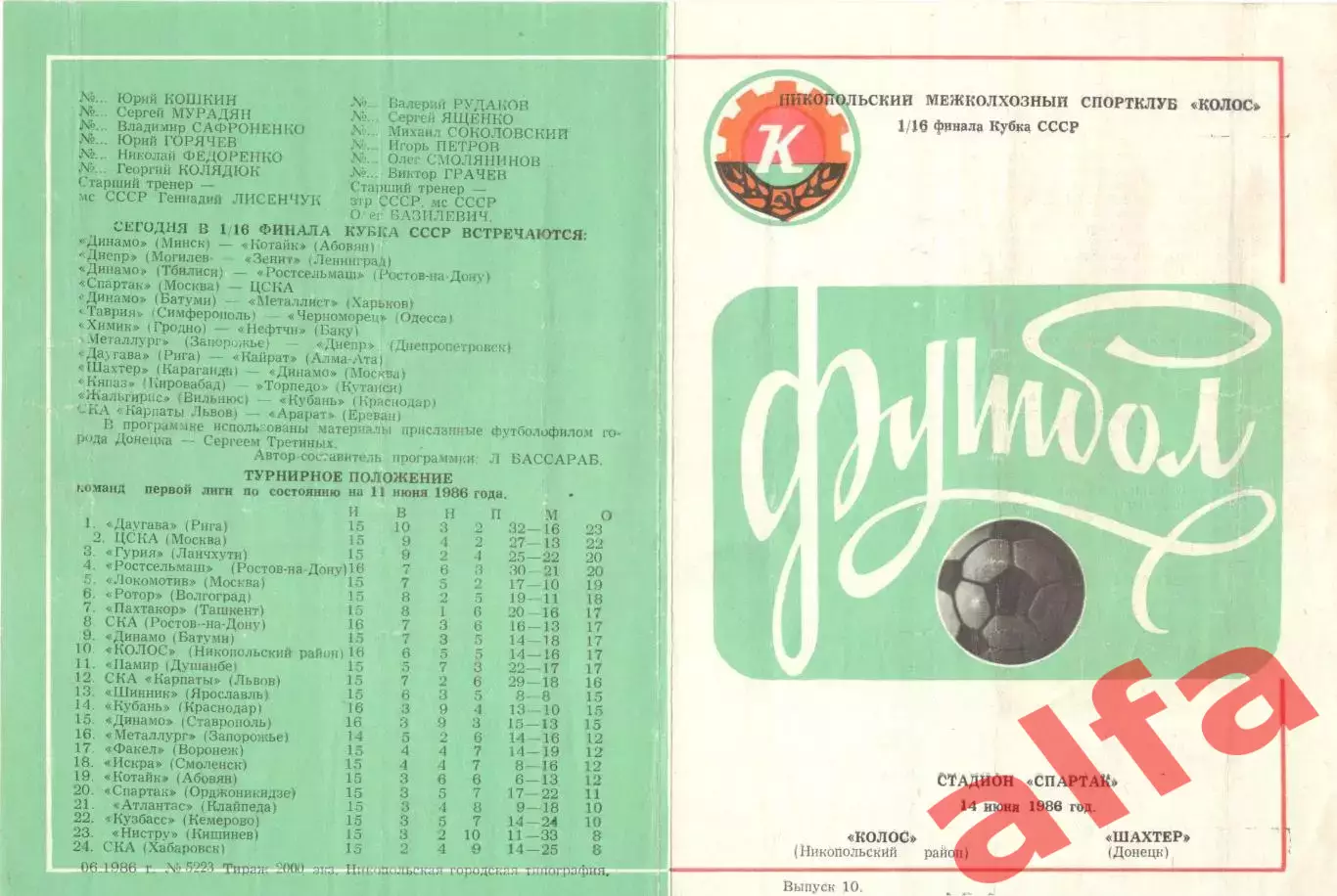 Колос Никополь - Шахтер Донецк 14.06.1986. Кубок СССР.
