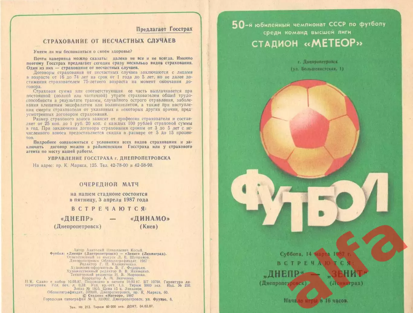 Днепр Днепропетровск - Зенит Ленинград 14.03.1987.