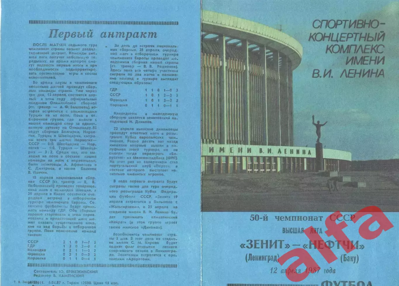 Зенит Ленинград - Нефтчи Баку 12.04.1987.
