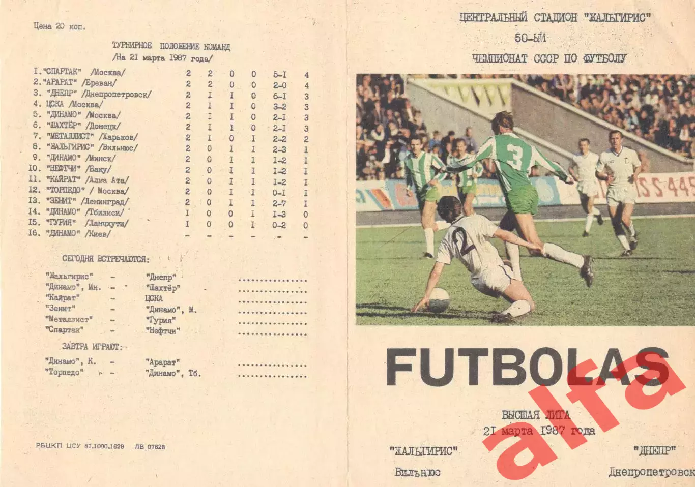 Жальгирис Вильнюс - Днепр Днепропетровск 21.03.1987