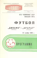 Динамо Москва - Арарат Ереван 22.11.1986