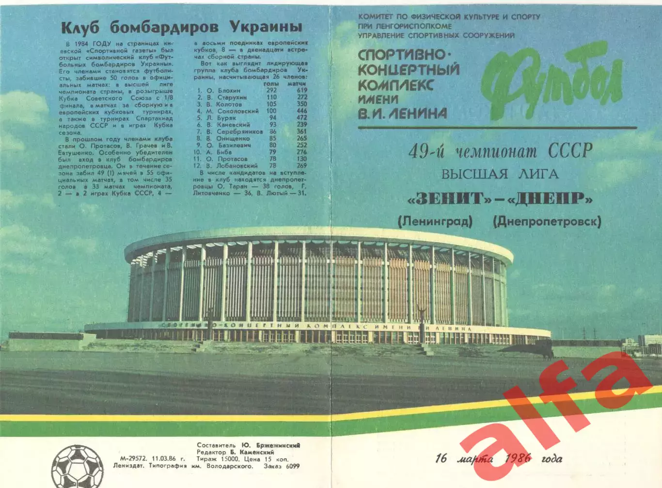 Зенит Ленинград - Днепр Днепропетровск 16.03.1986