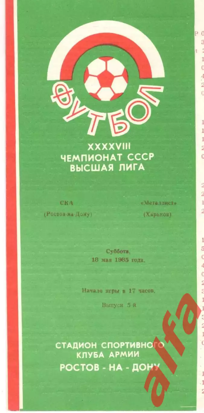 СКА Ростов-на-Дону - Металлист Харьков 18.05.1985