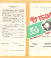 Факел Воронеж - Днепр Днепропетровск 21.04.1985