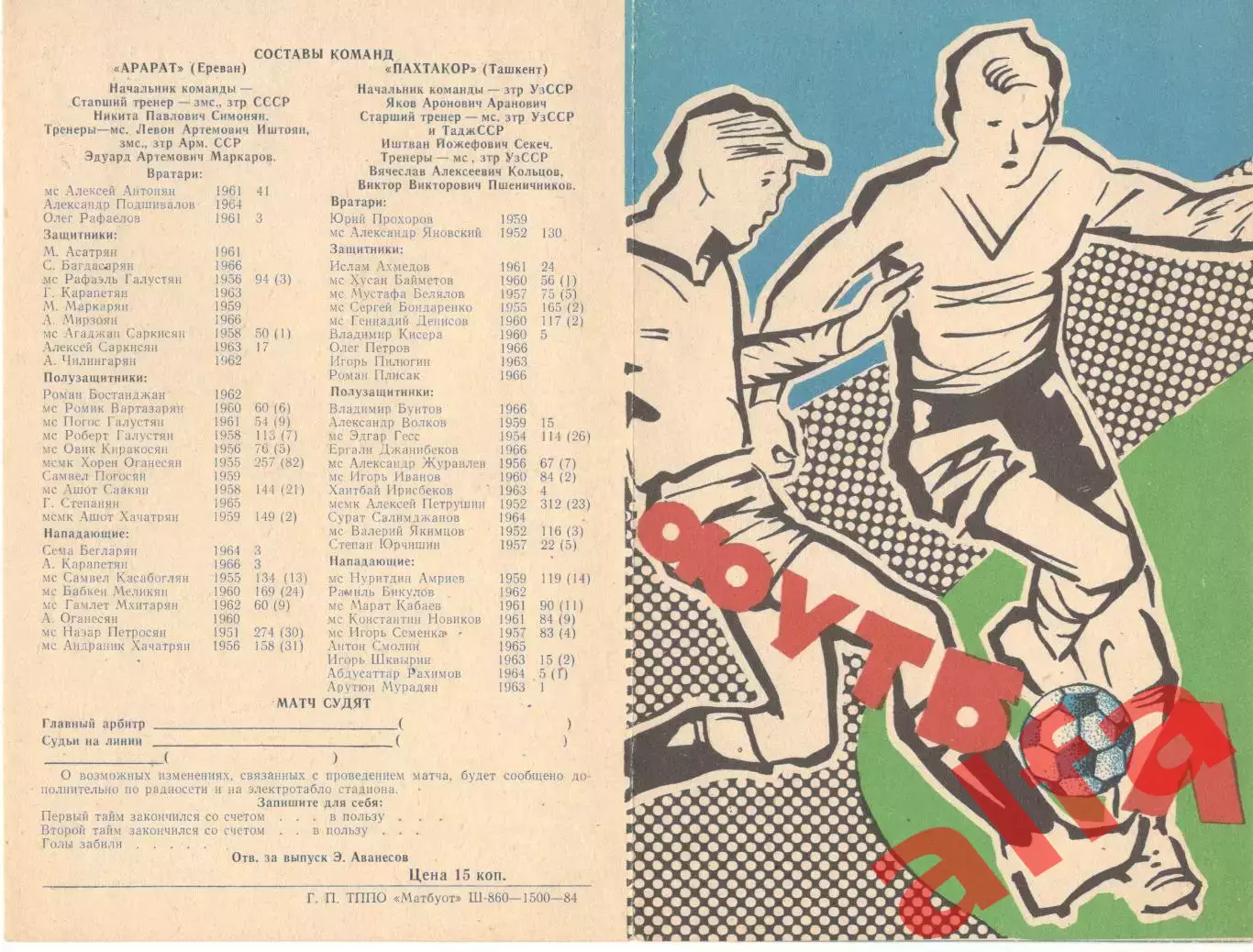 Пахтакор Ташкент - Арарат Ереван 22.03.1984