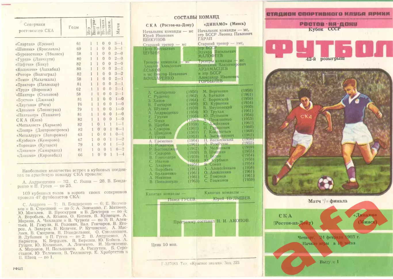 СКА Ростов-на-Дону - Динамо Минск 24.02.1983. Кубок СССР.