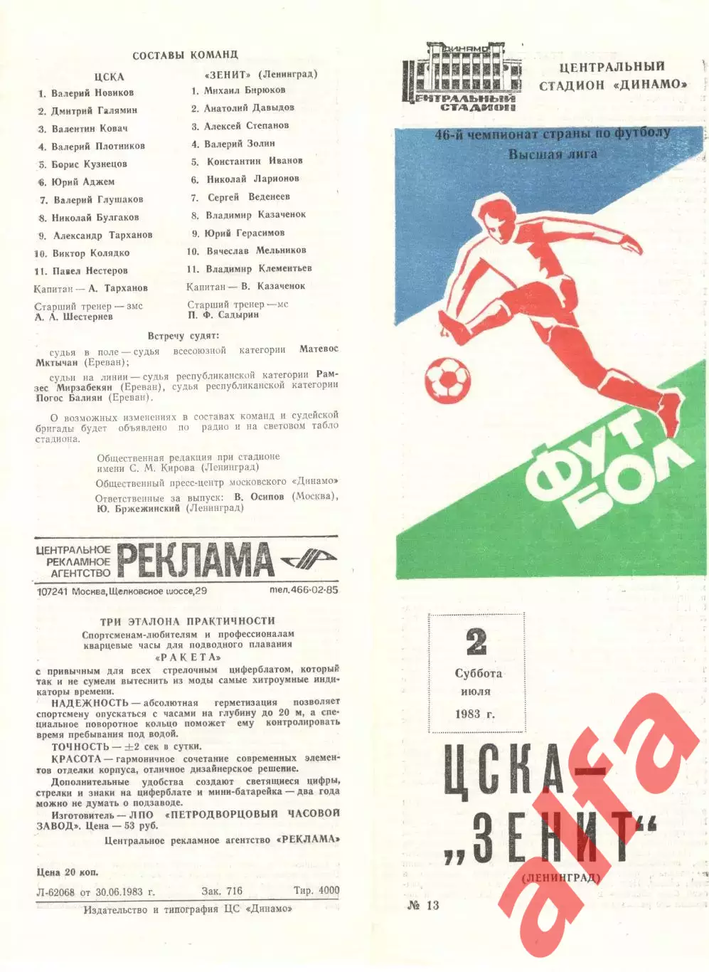 ЦСКА - Зенит Ленинград 02.07.1983