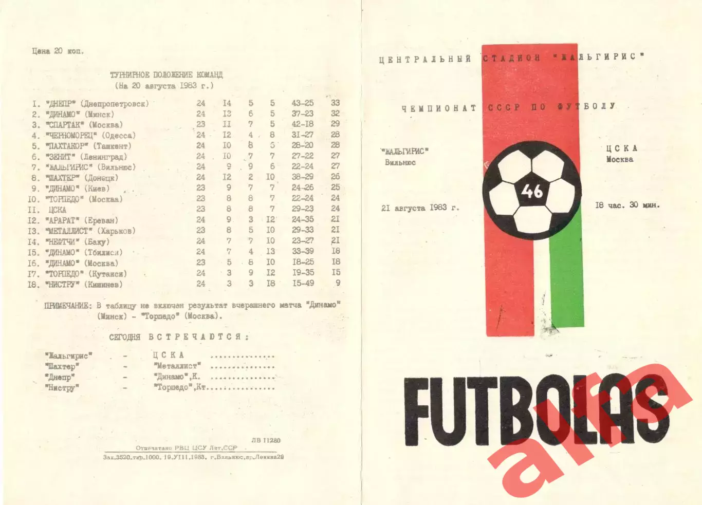 Жальгирис Вильнюс - ЦСКА 21.08.1983