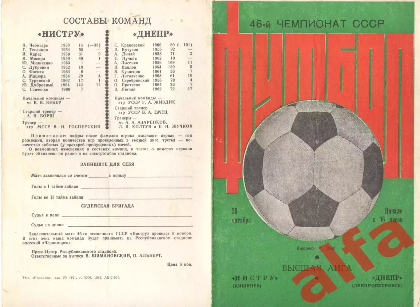 Нистру Кишинев - Днепр Днепропетровск 23.10.1983