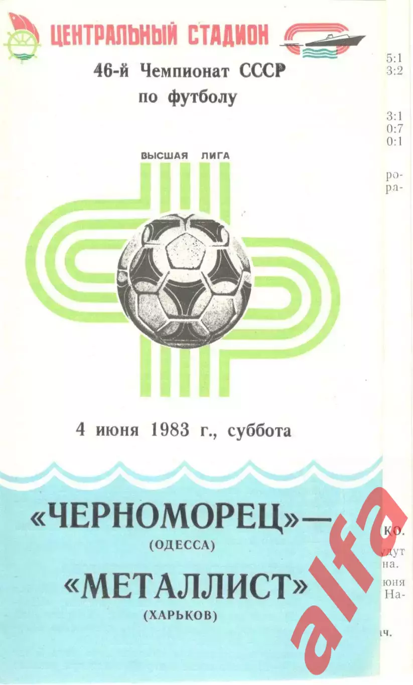 Черноморец Одесса - Металлист Харьков 04.06.1983.