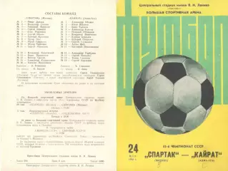 Спартак Москва - Кайрат Алма-Ата 24.05.1982 (2-й вид)