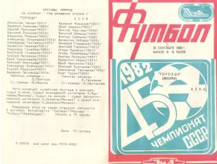 Торпедо Москва - ЦСКА 25.09.1982.