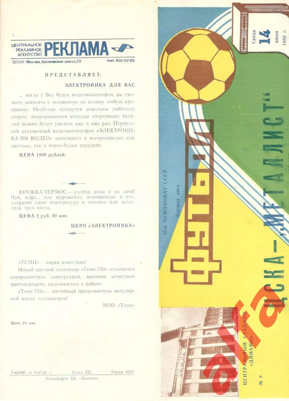 ЦСКА - Металлист Харьков 14.07.1982.