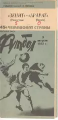 Зенит Ленинград - Арарат Ереван 03.08.1982.