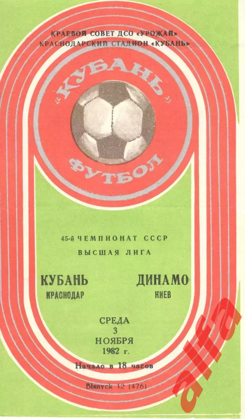 Кубань Краснодар - Динамо Киев 03.11.1982