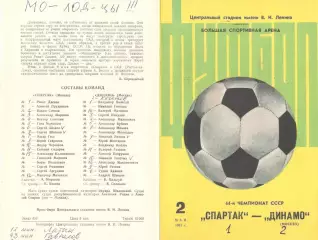 Спартак Москва - Динамо Москва 02.05.1981 (2-й вид).
