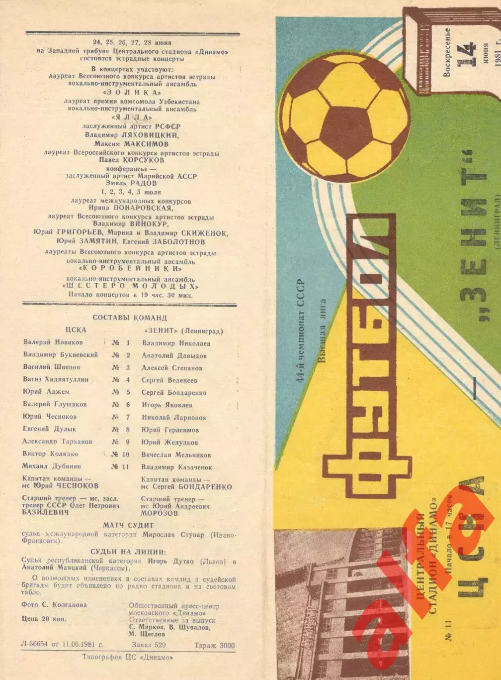 ЦСКА - Зенит Ленинград 14.06.1981