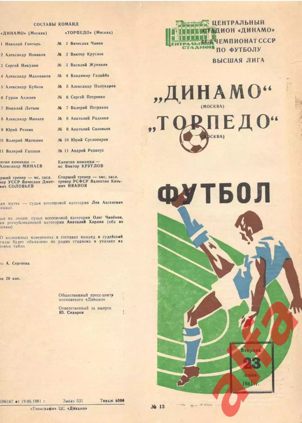 Динамо Москва - Торпедо Москва 23.06.1981