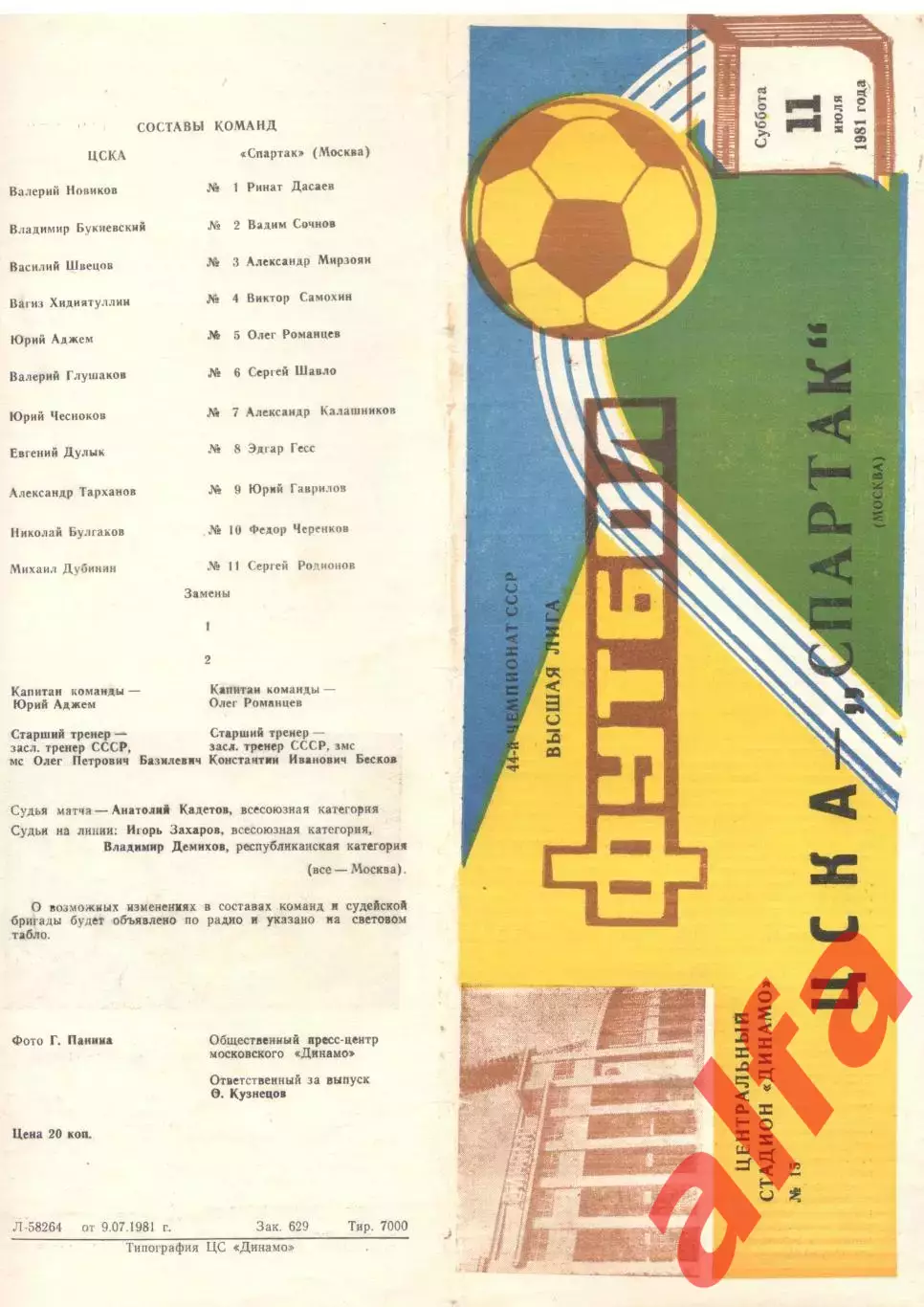 ЦСКА - Спартак Москва 11.07.1981