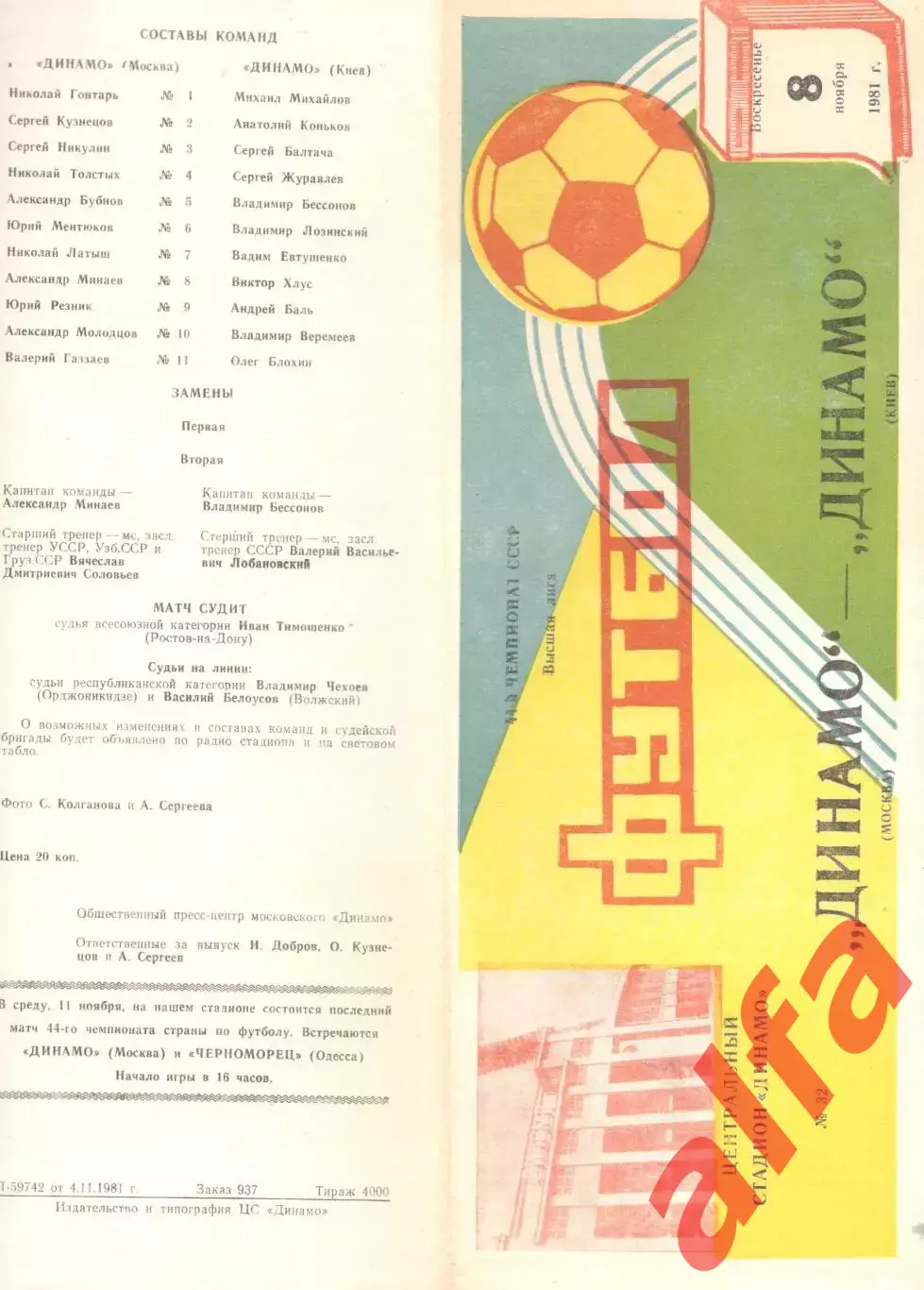Динамо Москва - Динамо Киев 08.11.1981
