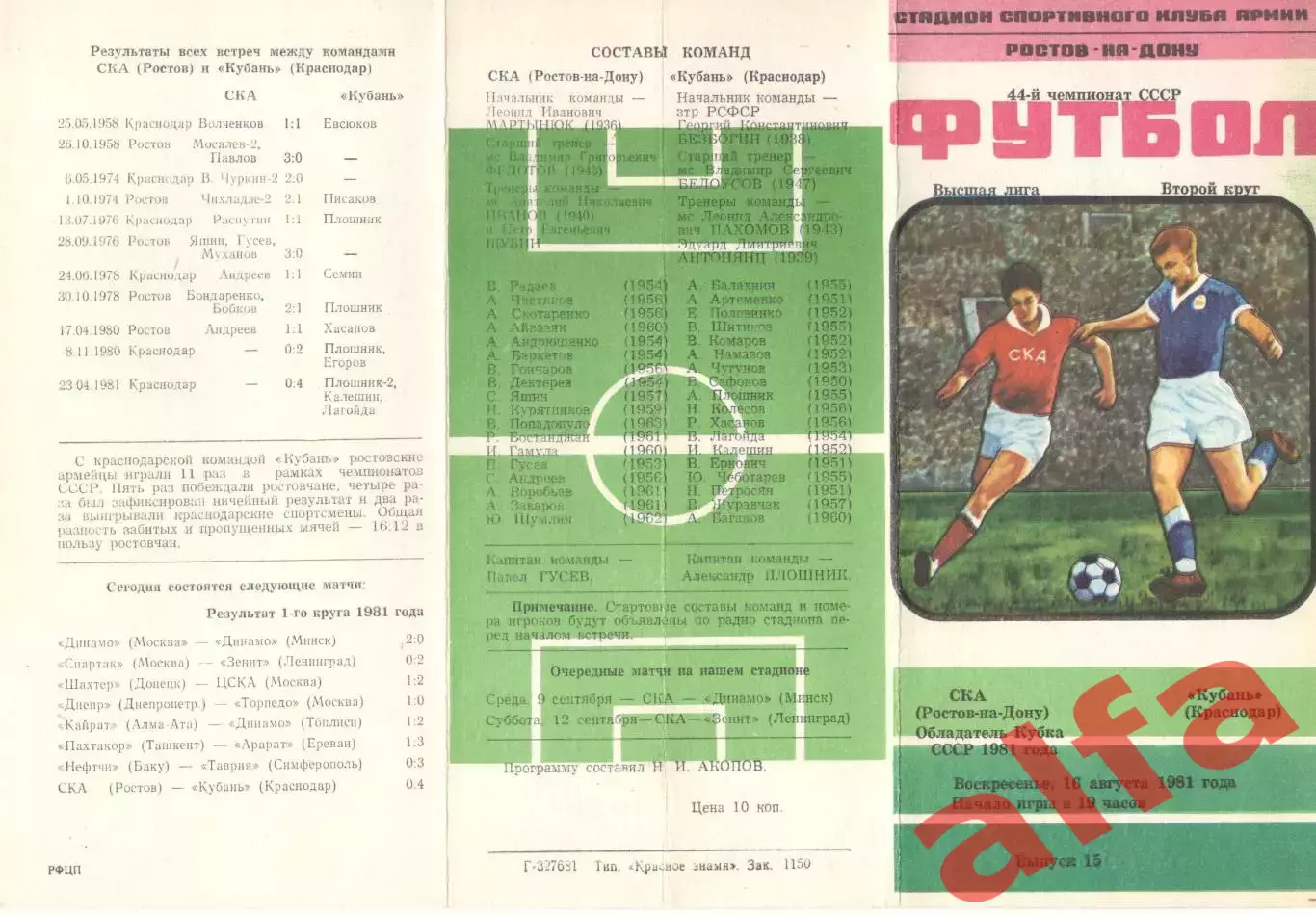 СКА Ростов-на-Дону - Кубань Краснодар 16.08.1981