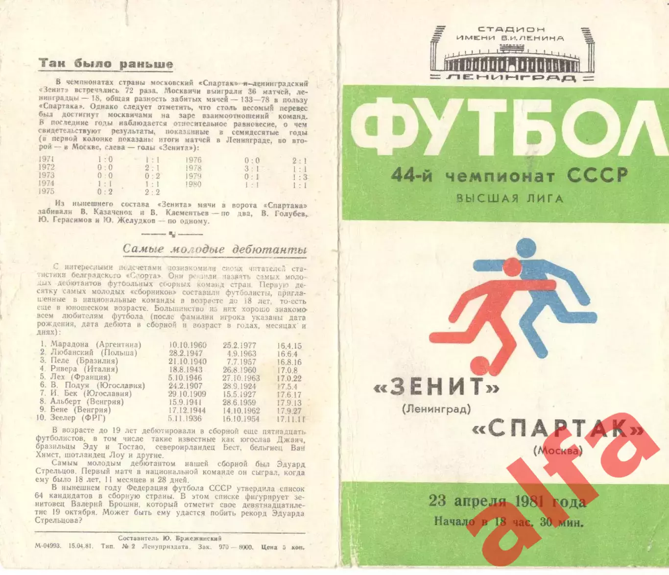Зенит Ленинград - Спартак Москва 23.04.1981