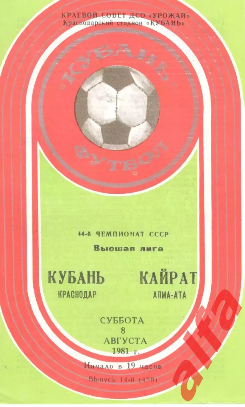 Кубань Краснодар - Кайрат Алма-Ата 08.08.1981