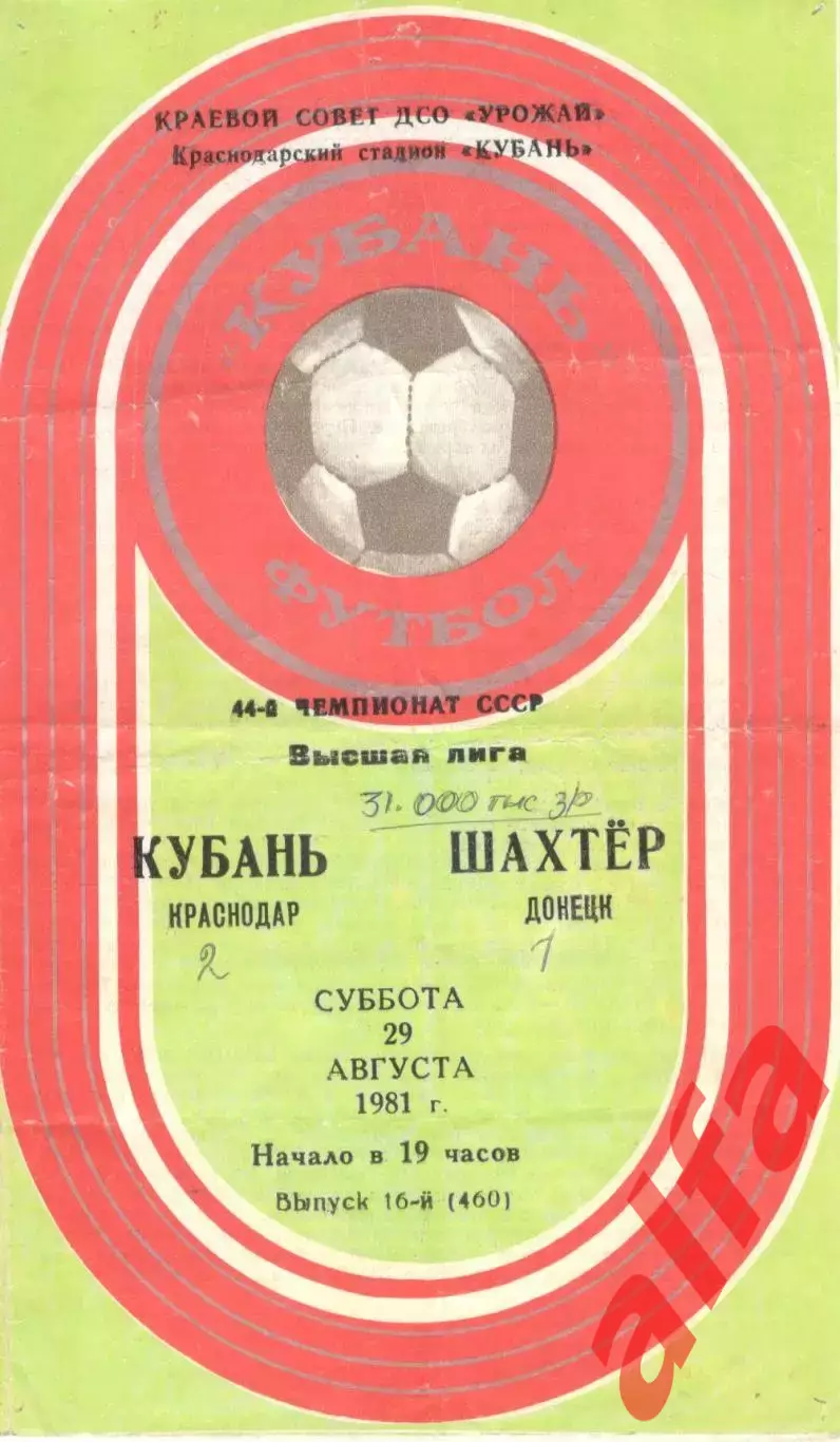 Кубань Краснодар - Шахтер Донецк 29.08.1981