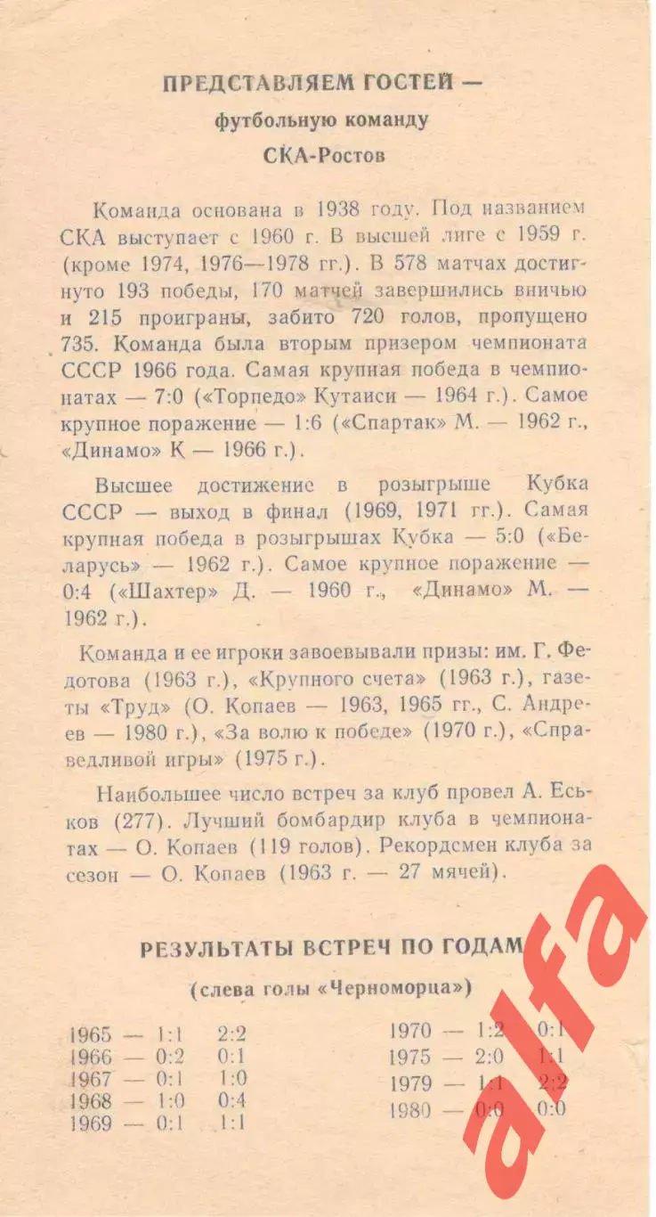 Черноморец Одесса - СКА Ростов-на-Дону 1981