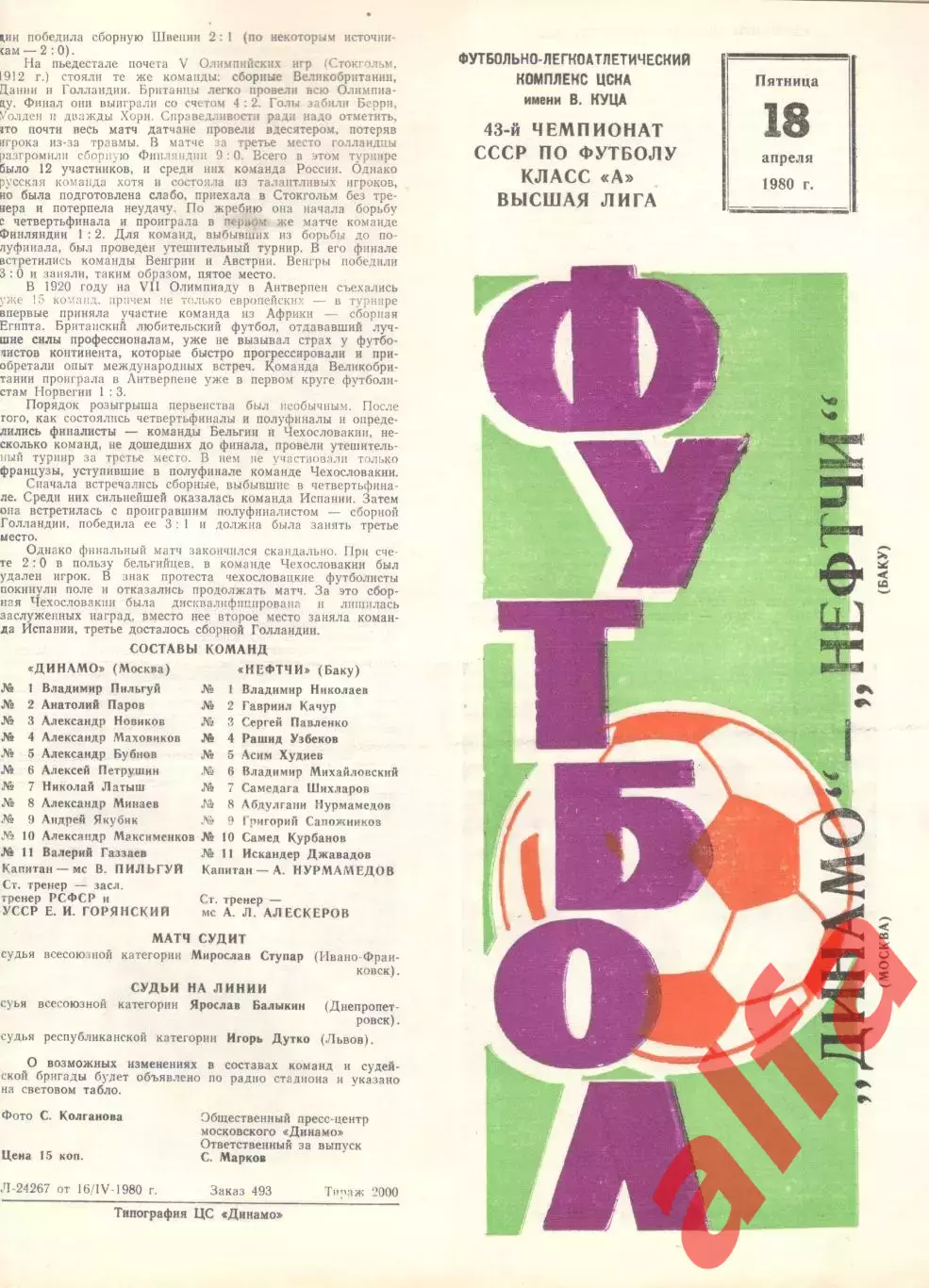 Динамо Москва - Нефтчи Баку 18.04.1980.