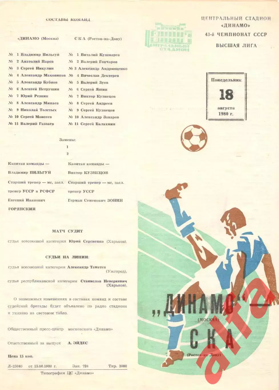 Динамо Москва - СКА Ростов-на-Дону 18.08.1980.