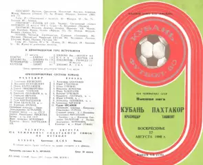 Кубань Краснодар - Пахтакор Ташкент 17.08.1980.
