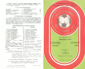 Кубань Краснодар - Арарат Ереван 22.11.1980.