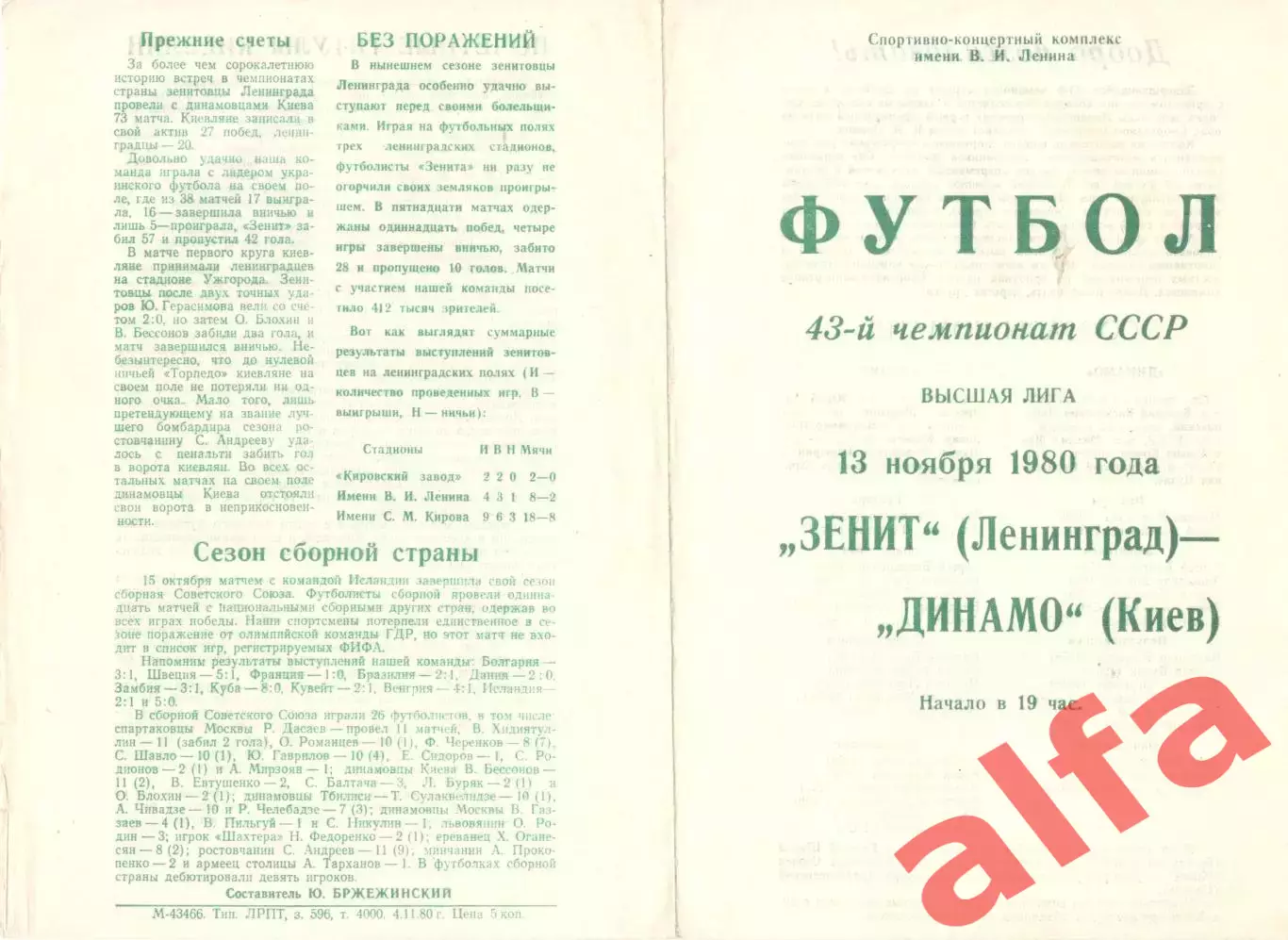Зенит Ленинград - Динамо Киев 13.11.1980.