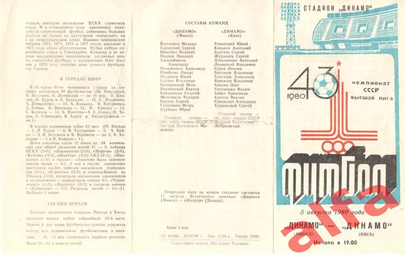 Динамо Минск - Динамо Киев 05.08.1980.