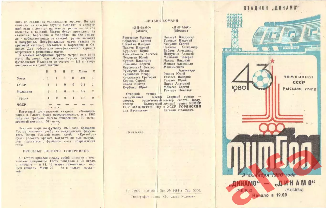Динамо Минск - Динамо Москва 09.10.1980.