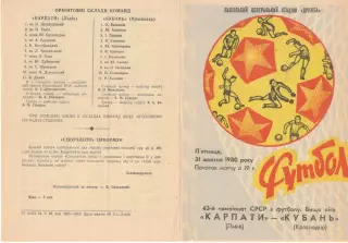 Карпаты Львов - Кубань Краснодар 31.10.1980.