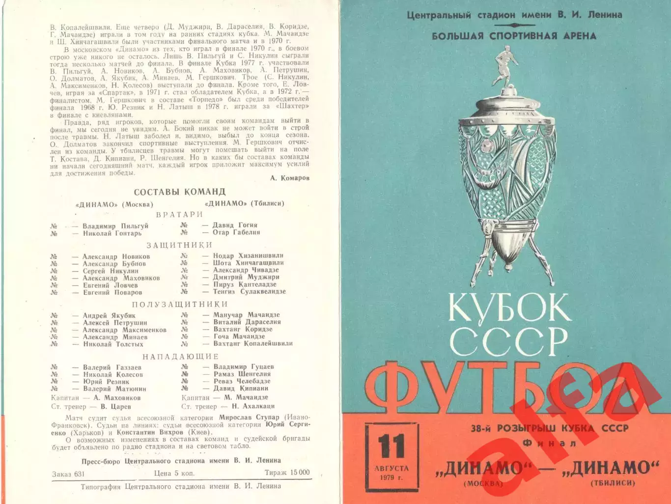 Динамо Москва - Динамо Тбилиси 11.08.1979. Кубок СССР
