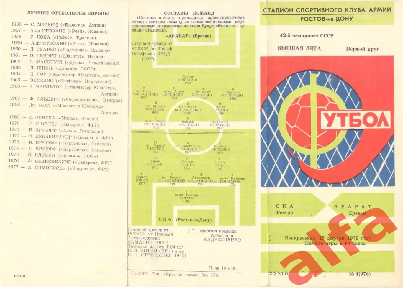 СКА Ростов-на-Дону - Арарат Ереван 15.04.1979