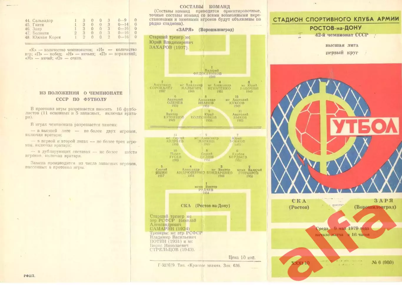 СКА Ростов-на-Дону - Заря Ворошиловград 09.05.1979