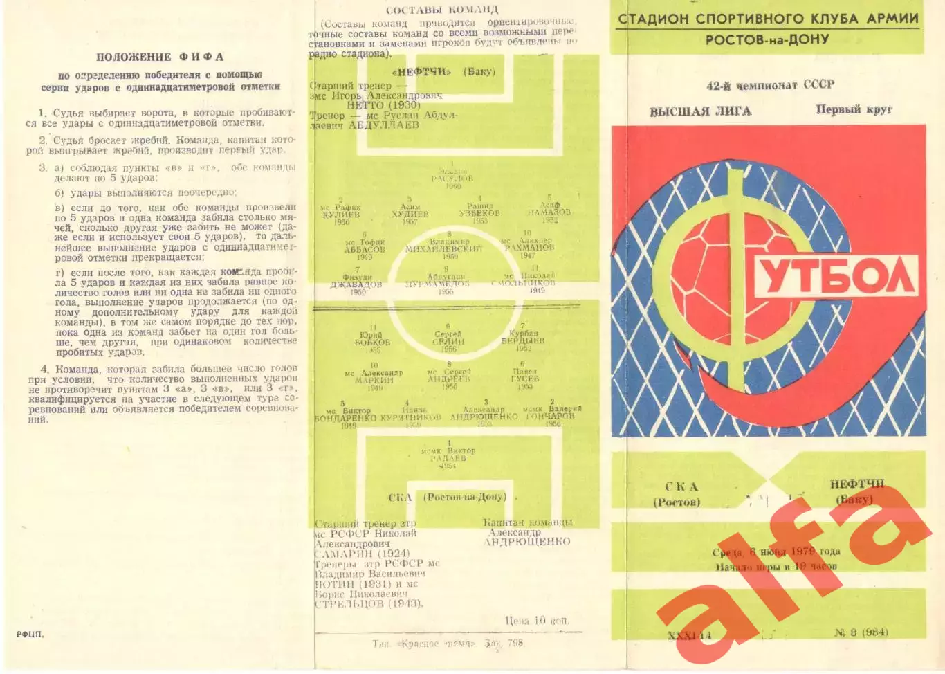 СКА Ростов-на-Дону - Нефтчи Баку 06.06.1979