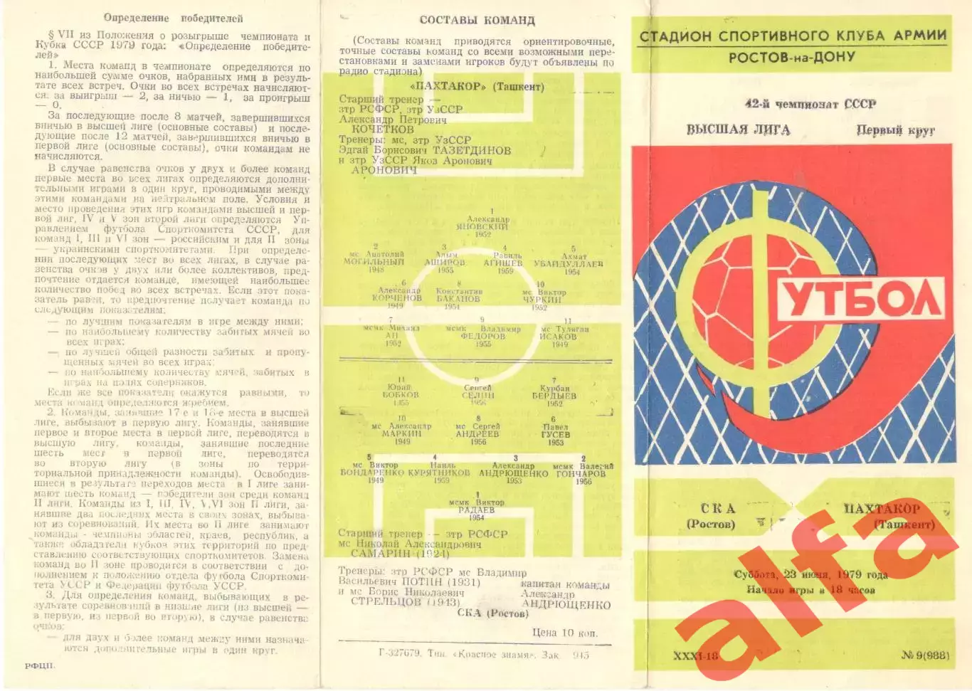 СКА Ростов-на-Дону - Пахтакор Ташкент 23.06.1979